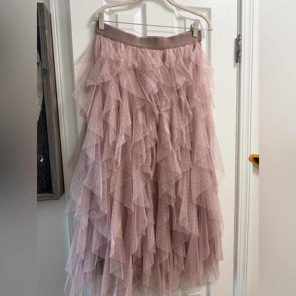 Anthropologie Cherie Elegant Pink Layered Tulle Skirt